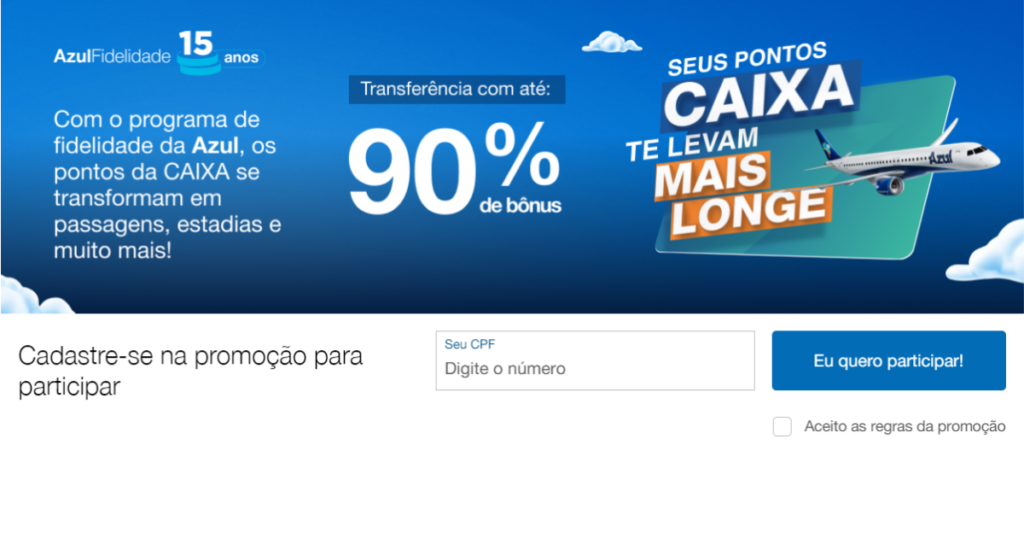 Promoção para transferir pontos Caixa para a Azul